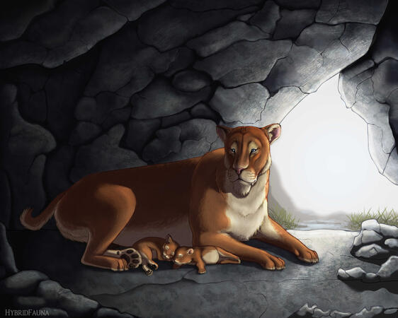 Homotherium with Cubs